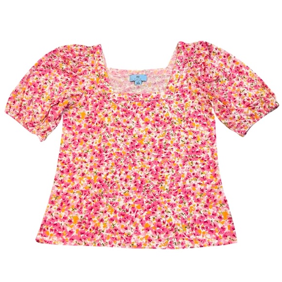 CECE Blouse Puff sleeves Pull over Square neck Floral Medium Like new - Picture 6 of 9